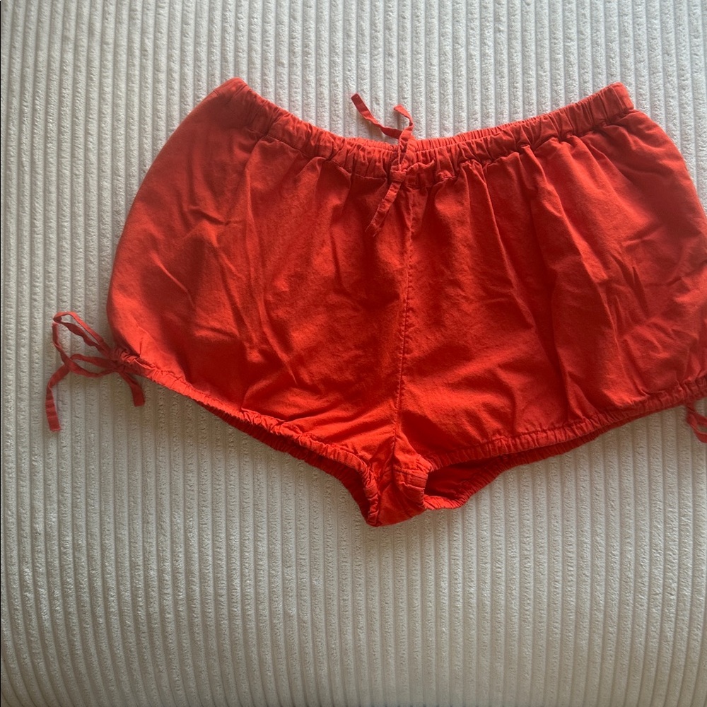 Anthropologie Bright Orange Bloomer/Smocked Drawstring Shorts in Size XS